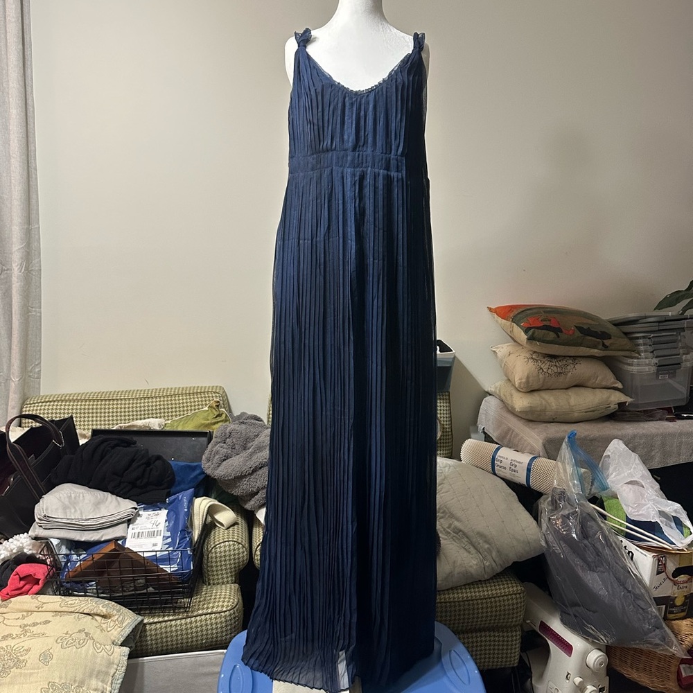 Elie Tahari Deep Blue Pleated Maxi Dress